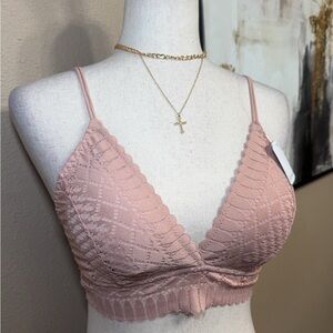 Pink Lace Bralette with Adjustable Straps and Elastic Band
